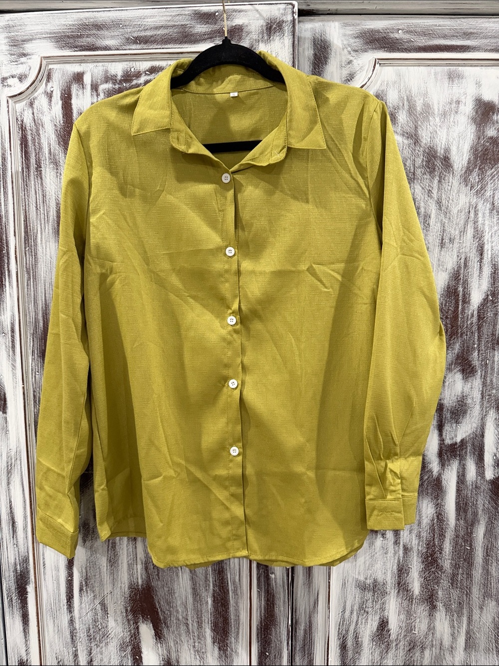 SHEIN Olive Green Button-Front Long Sleeve Blouse